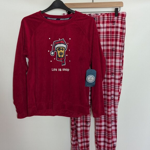 Life Is Good Christmas Pajama Set Women's Size Large Red Plaid NWT - Picture 1 of 16